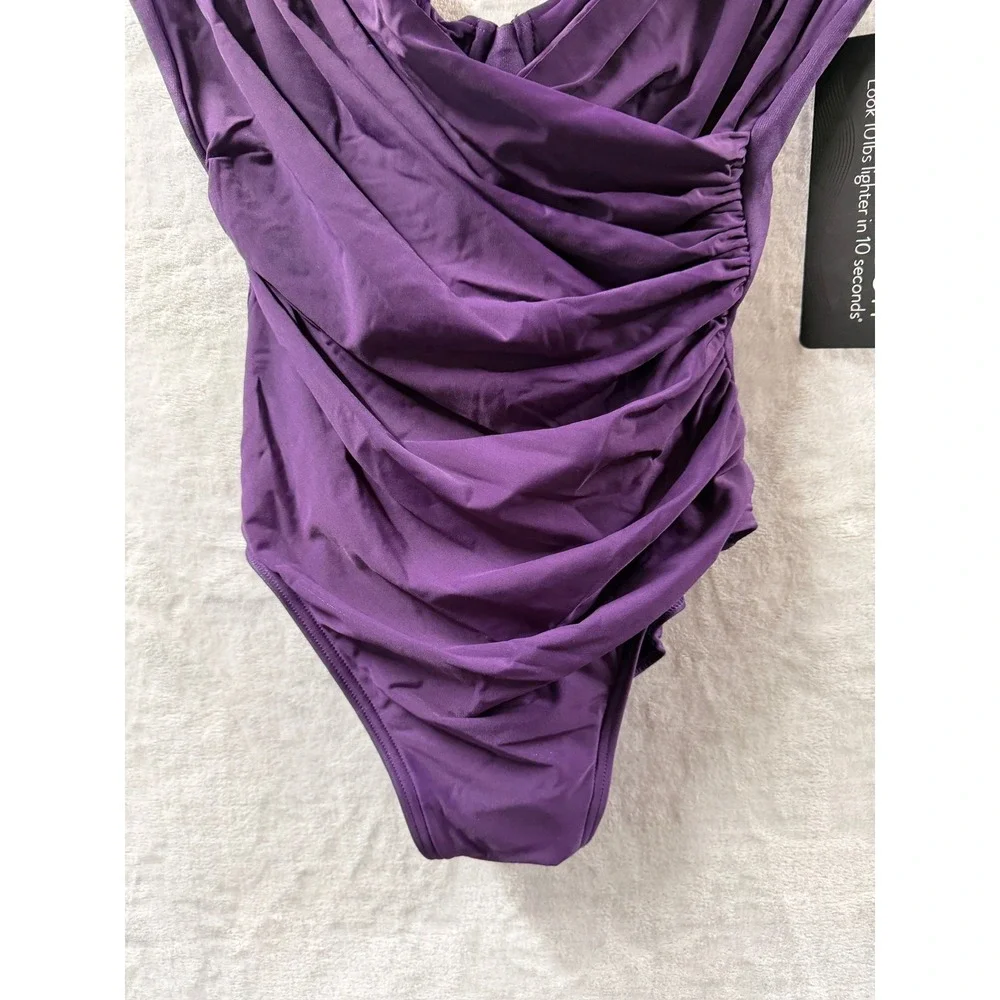 Miraclesuit Sanibel One Piece Swimsuit Sangria Purple Ruched Slimming Sz 12 $180